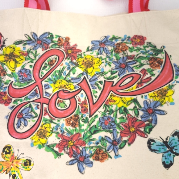 BRIGHTON Love Tweet Canvas Large Tote Bag Birds Hearts Butterflys Shoulder Carry - Picture 2 of 12